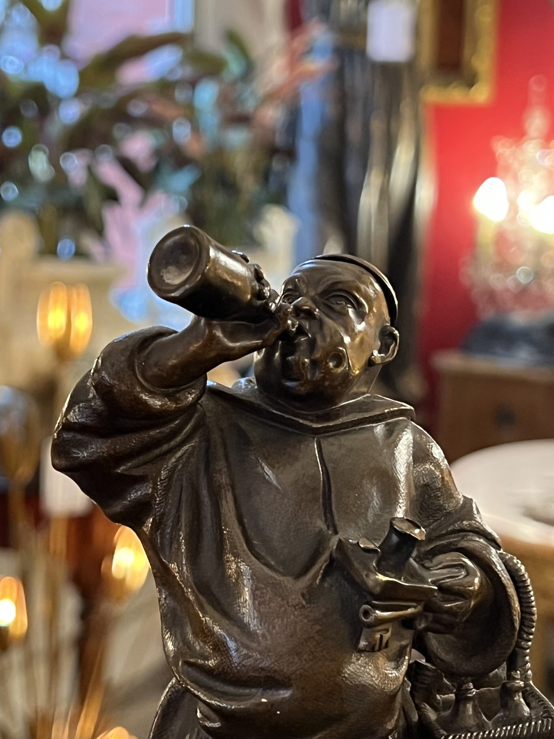 Sculpture en bronze, pyrogène, moine, tonneau, XIXe – Image 2