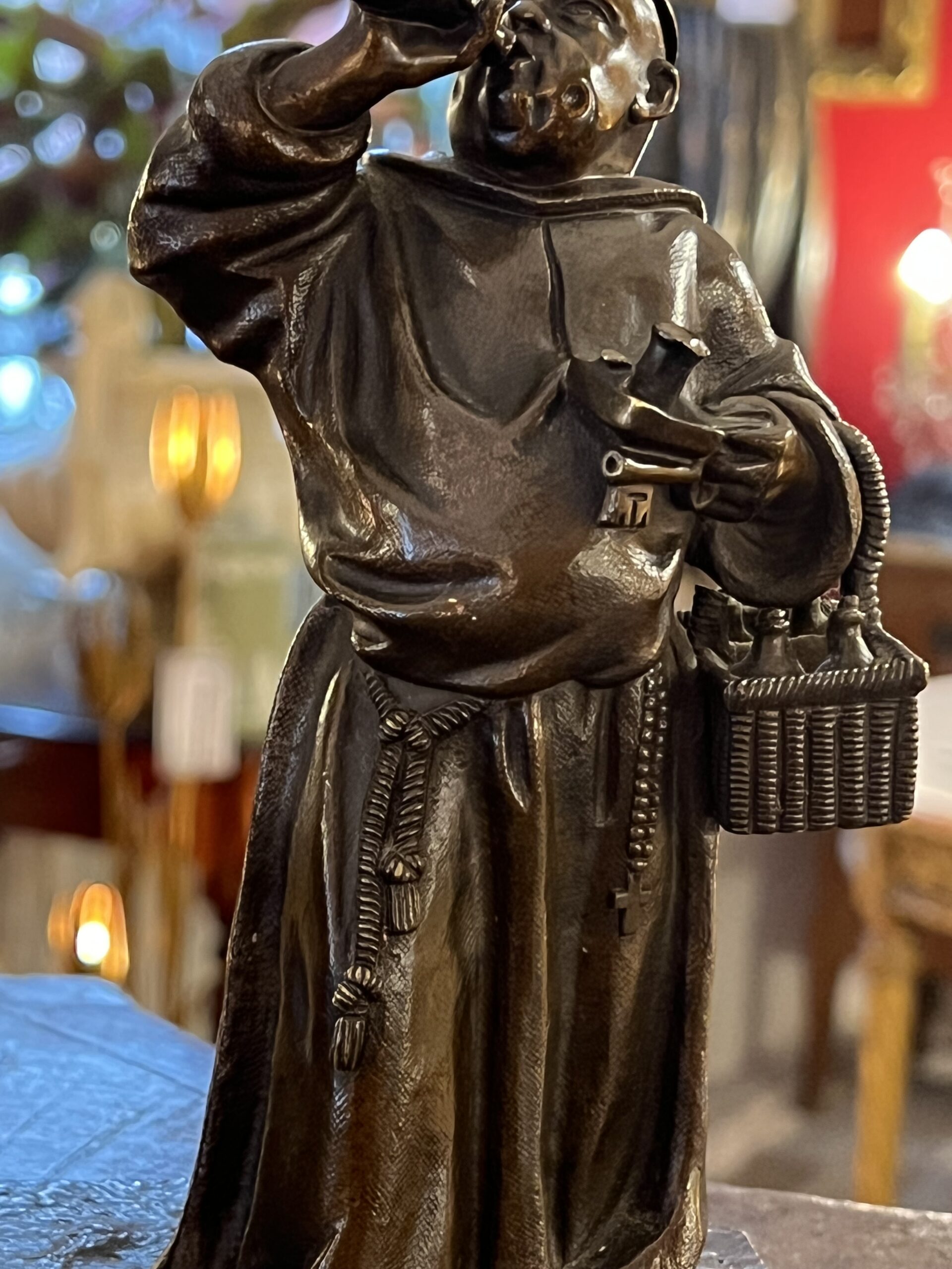 Sculpture en bronze, pyrogène, moine, tonneau, XIXe – Image 3