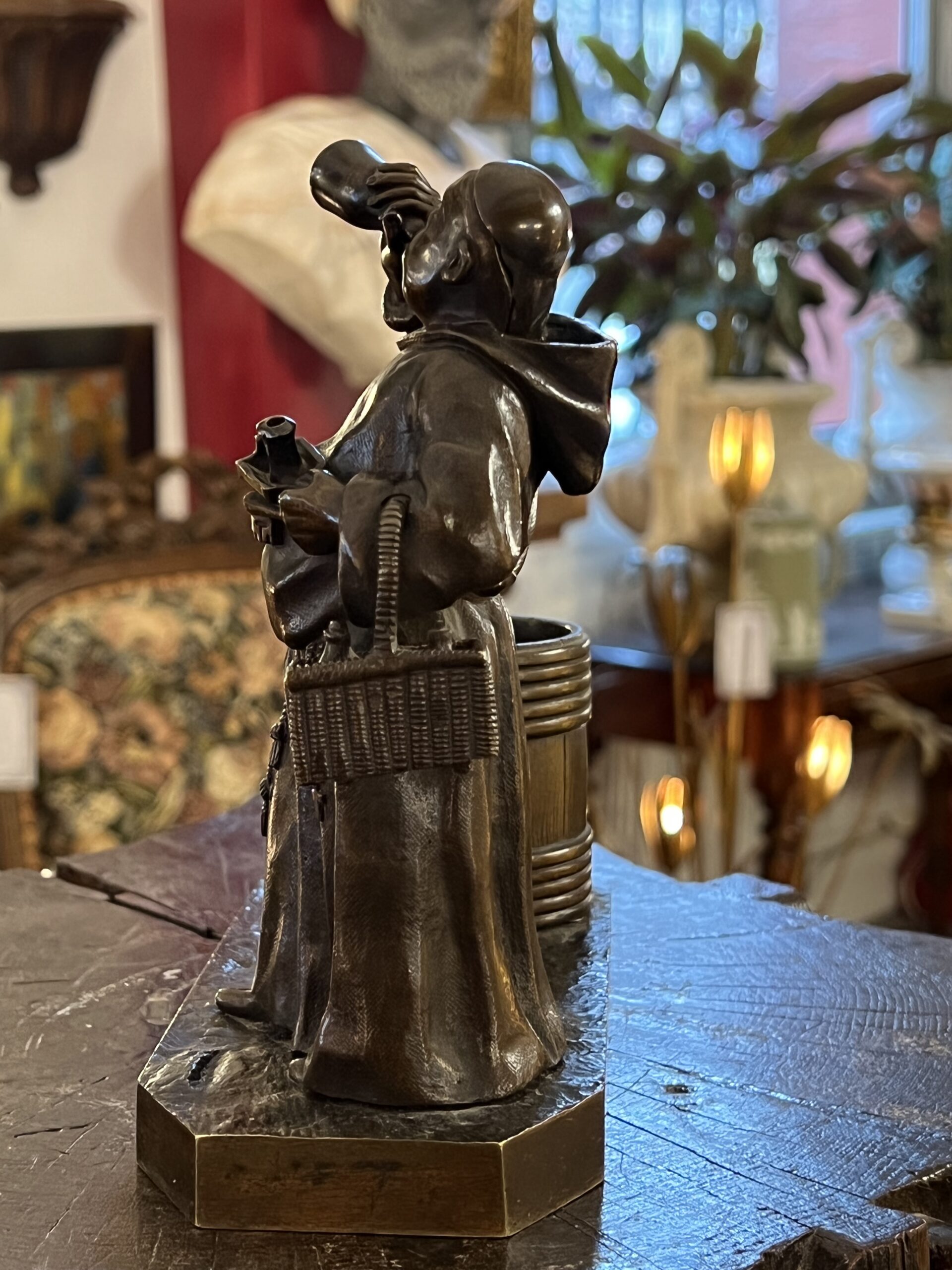 Sculpture en bronze, pyrogène, moine, tonneau, XIXe – Image 6