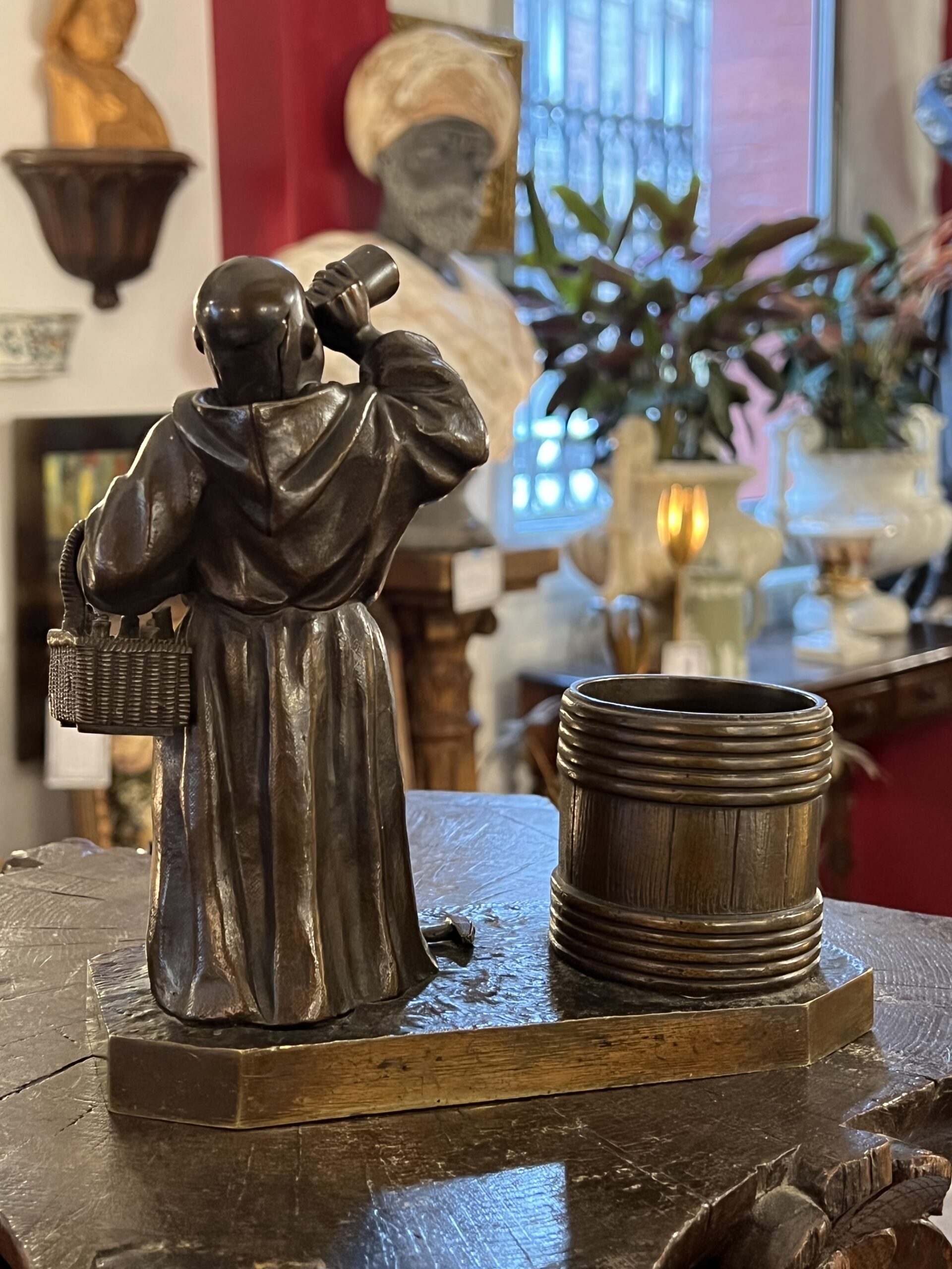 Sculpture en bronze, pyrogène, moine, tonneau, XIXe – Image 8