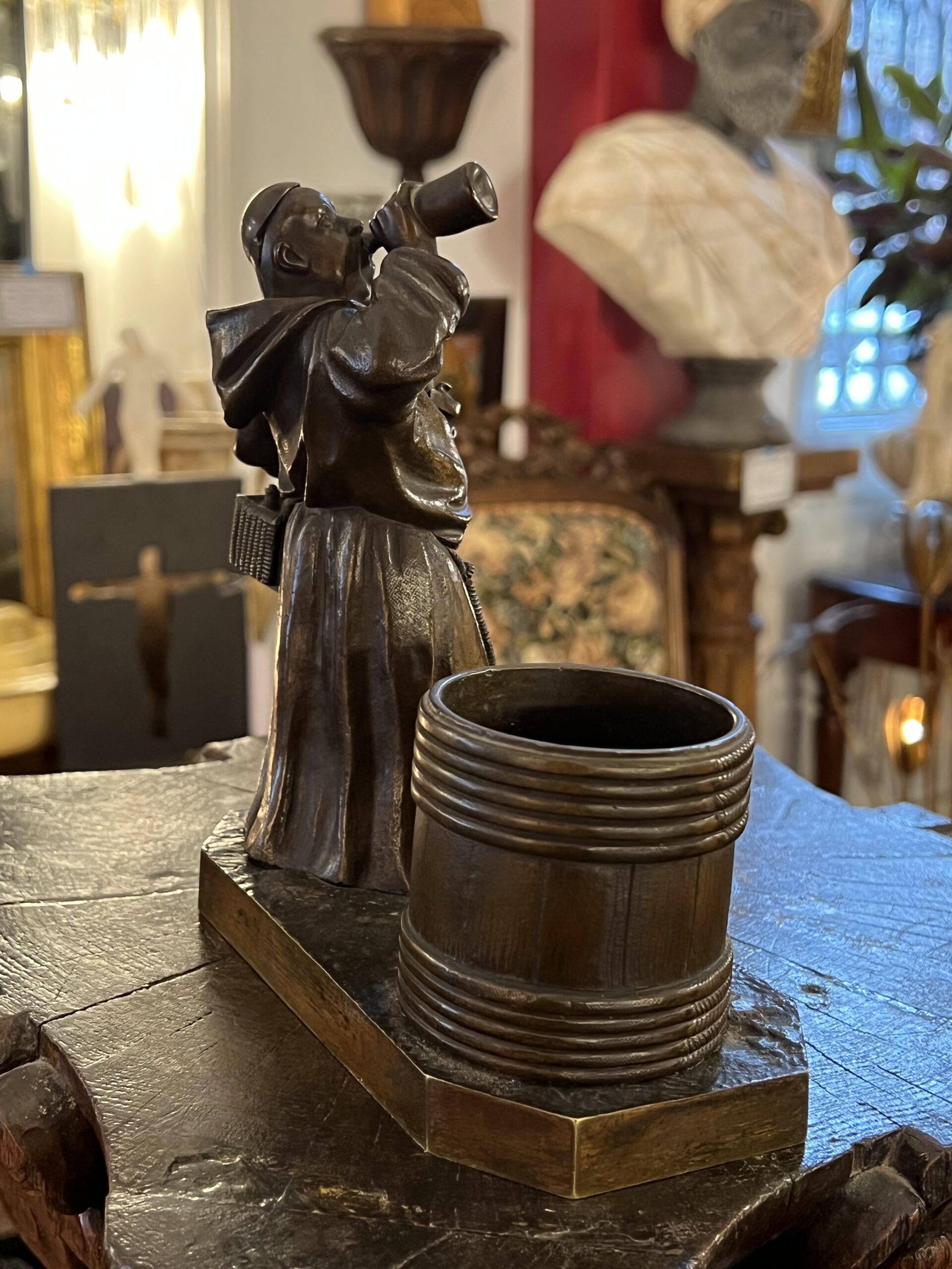 Sculpture en bronze, pyrogène, moine, tonneau, XIXe – Image 9