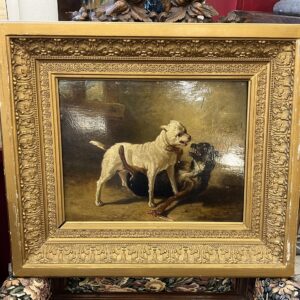 Jean Baptiste Louis GUY ? Huile sur panneau, combat de deux bouledogues