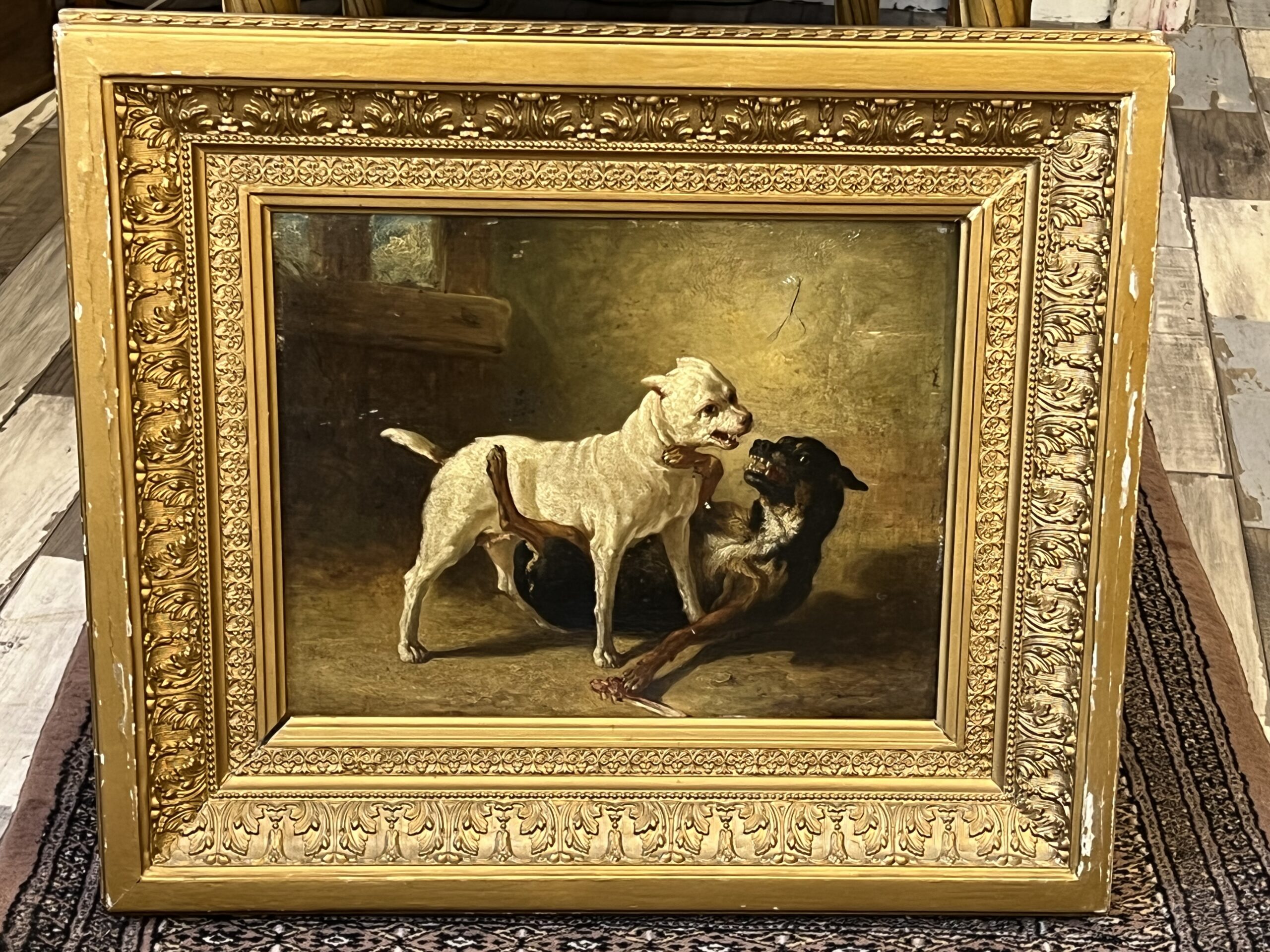 Jean Baptiste Louis GUY ? Huile sur panneau, combat de deux bouledogues – Image 12