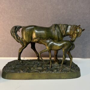 Christophe Fratin, bronze, jument et son poulain, groupe de chevaux, l'accolade, XIXe