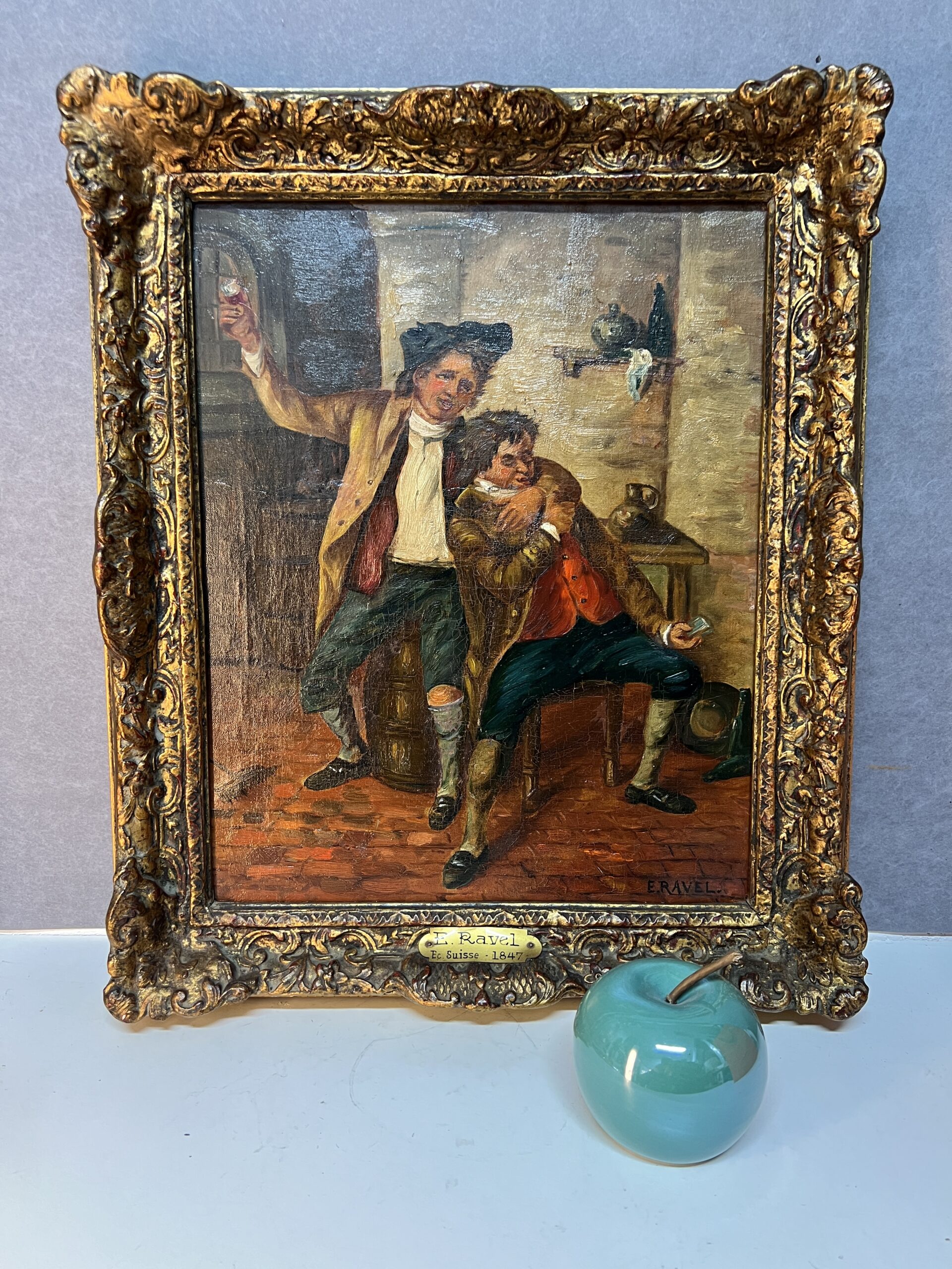 Edouard John E. RAVEL est un artiste né en Suisse en 1847 et mort en 1920, HST scène de taverne – Image 2