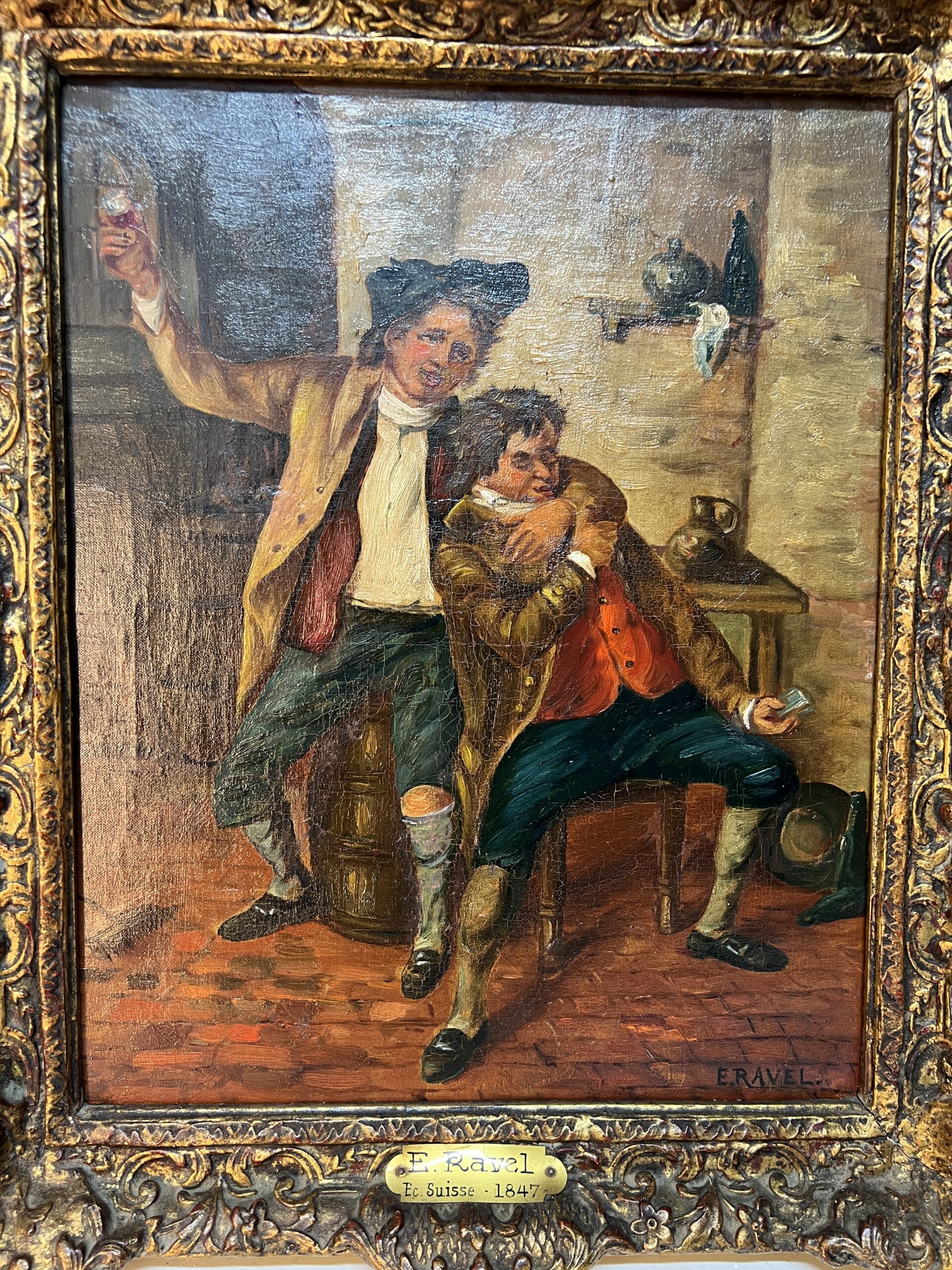 Edouard John E. RAVEL est un artiste né en Suisse en 1847 et mort en 1920, HST scène de taverne – Image 3