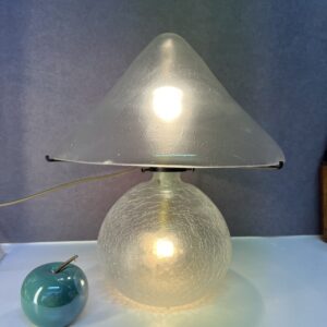 Lampe champignon contemporaine en verre transparent à décor craquelé