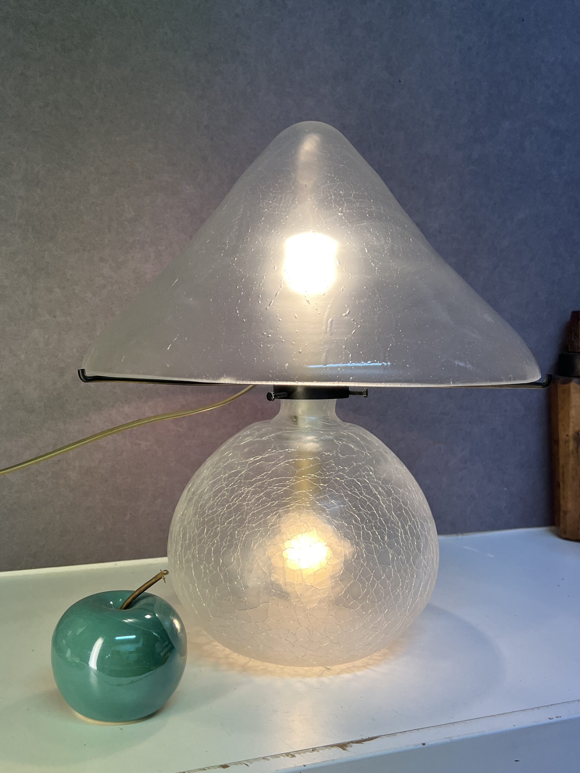 Lampe champignon contemporaine en verre transparent à décor craquelé – Image 2