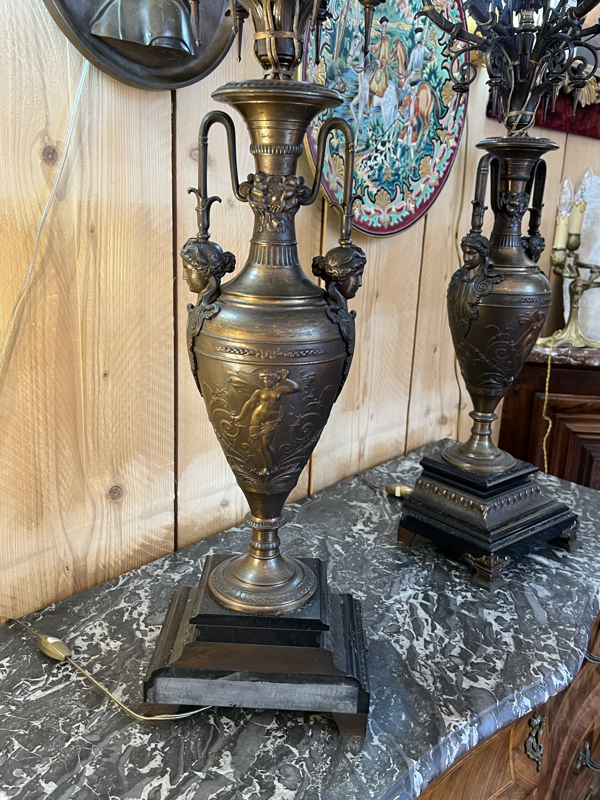 Imposante garniture de cheminée XIXe en bronze de Moreau – Image 26