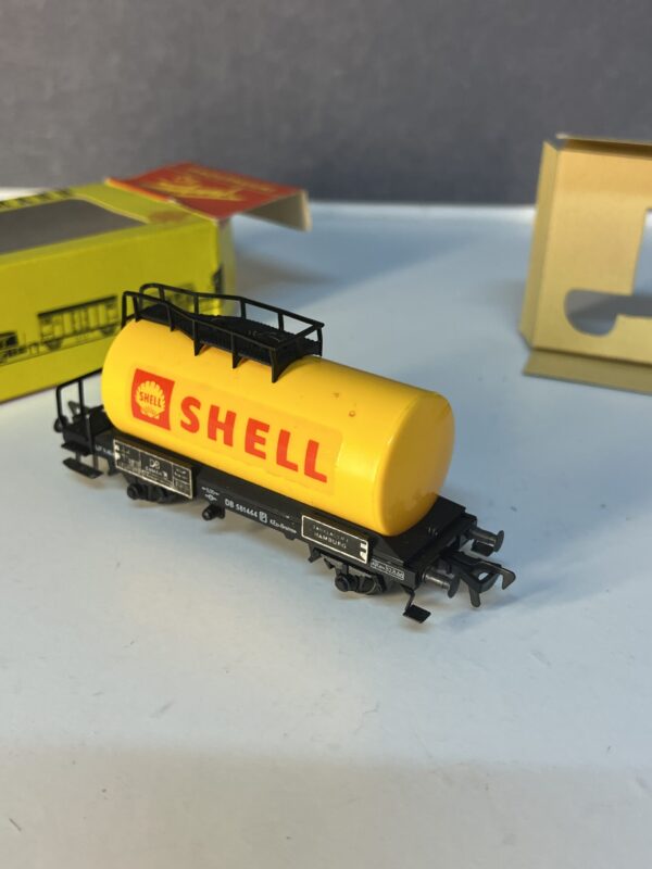 fleischmann 1475 sh, wagon citerne ancien à plate forme de serre freins shell db