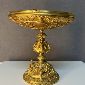 Coupe Tazza troubadour romantique bronze doré bacchus vin érotisme 19e