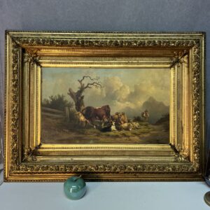 Edmund Mahlknecht (1820-1903 ) tableau huile sur toile représentant des vaches, brebis et mouton