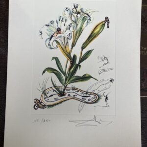 Gravure couleur d'après DALI, fleur et montre, signé et numéroté