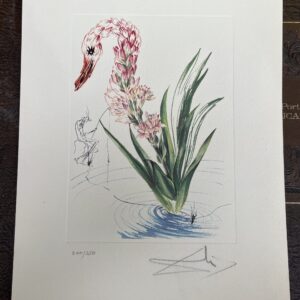 Gravure couleur d'après DALI, fleur et pécheur, signé et numéroté