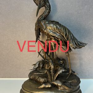 Jules Moignez, grande sculpture en bronze représentant un héron à deux patines 55 cm