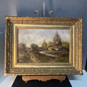 Eugène Galien-Laloue, signé sous le pseudo A. Languinais, huile sur panneau décor champêtre