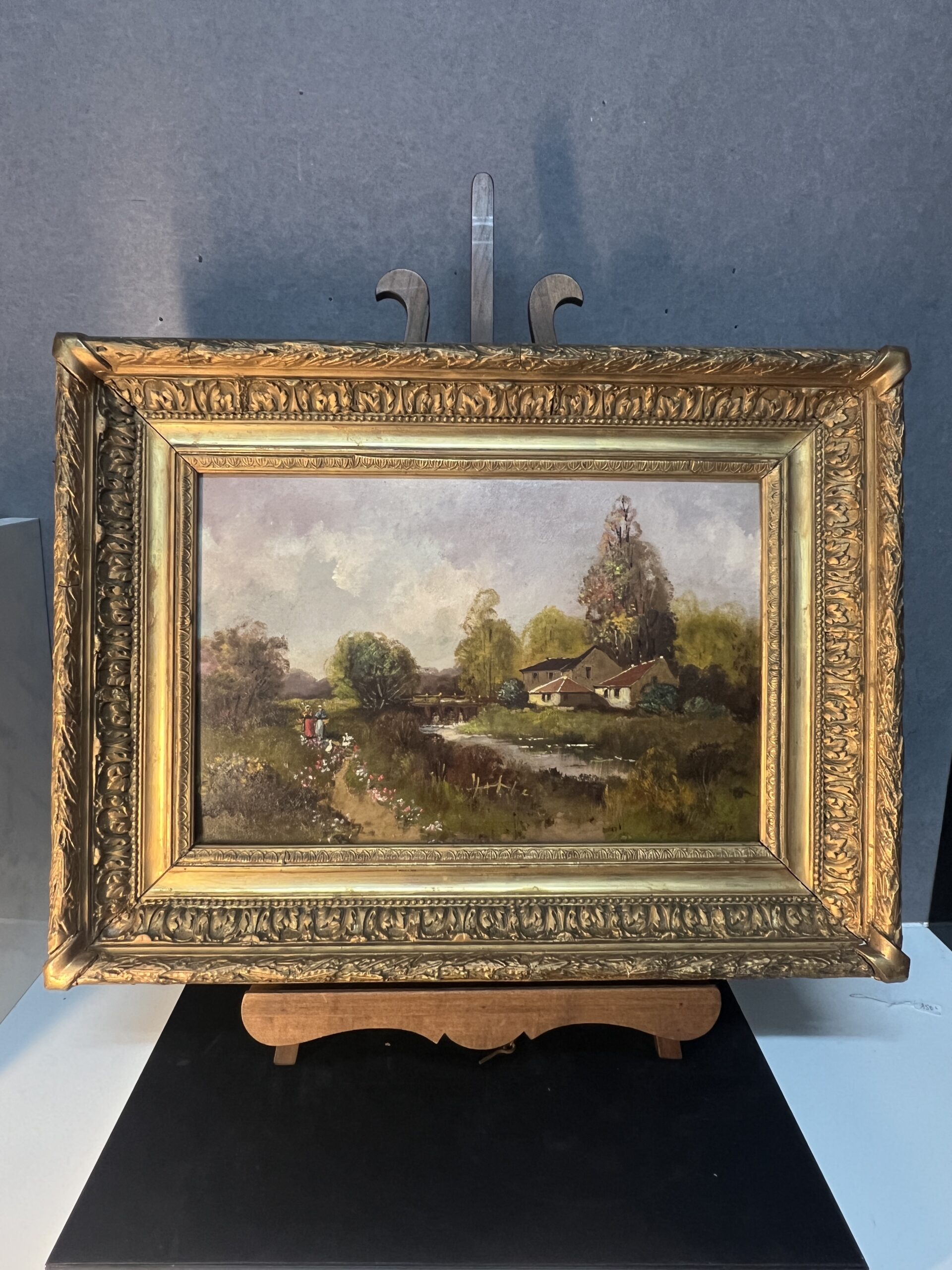 Eugène Galien-Laloue, signé sous le pseudo A. Languinais, huile sur panneau décor champêtre