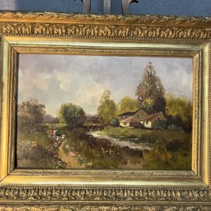 Eugène Galien-Laloue, signé sous le pseudo A. Languinais, huile sur panneau décor champêtre