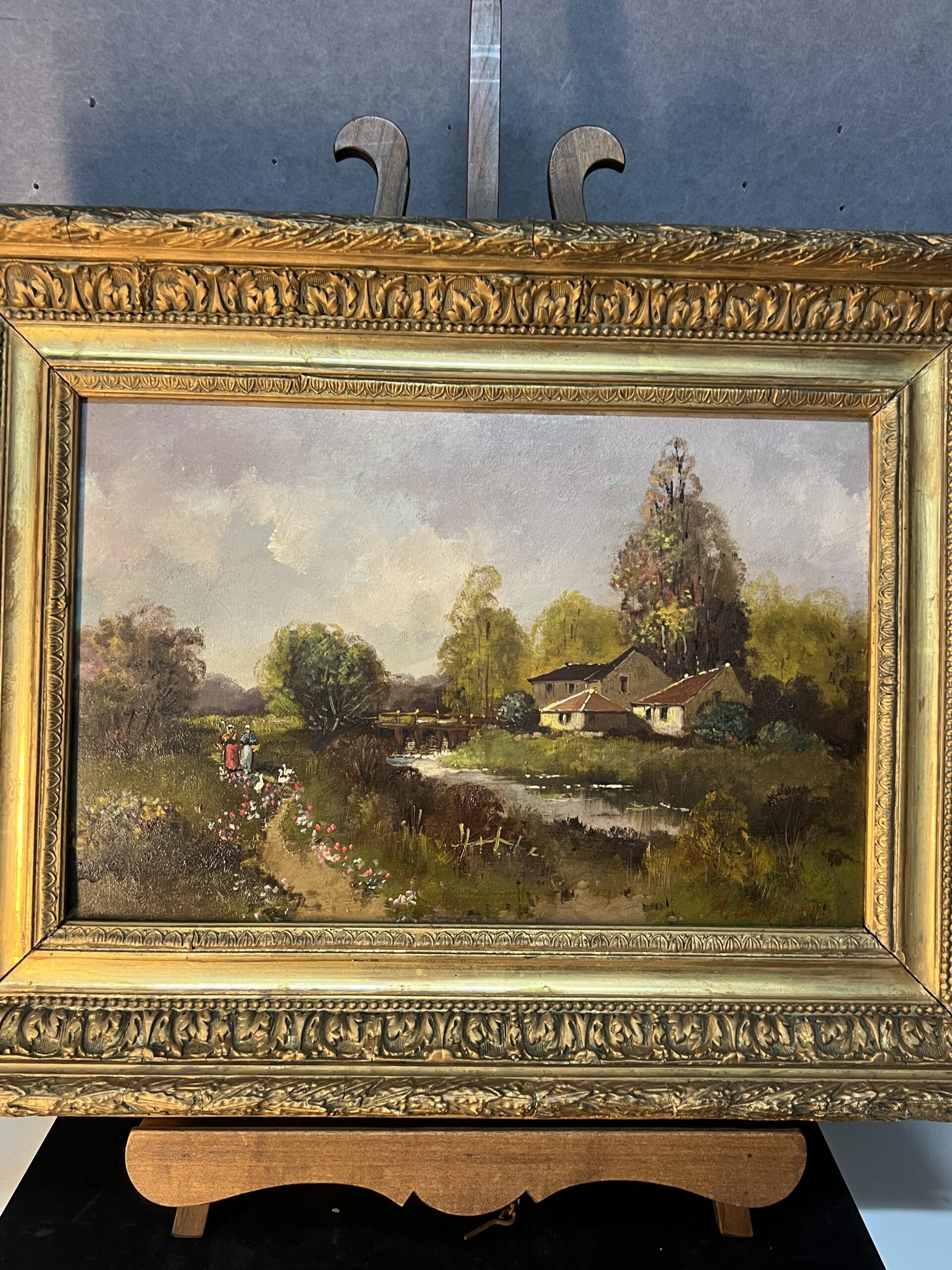 Eugène Galien-Laloue, signé sous le pseudo A. Languinais, huile sur panneau décor champêtre