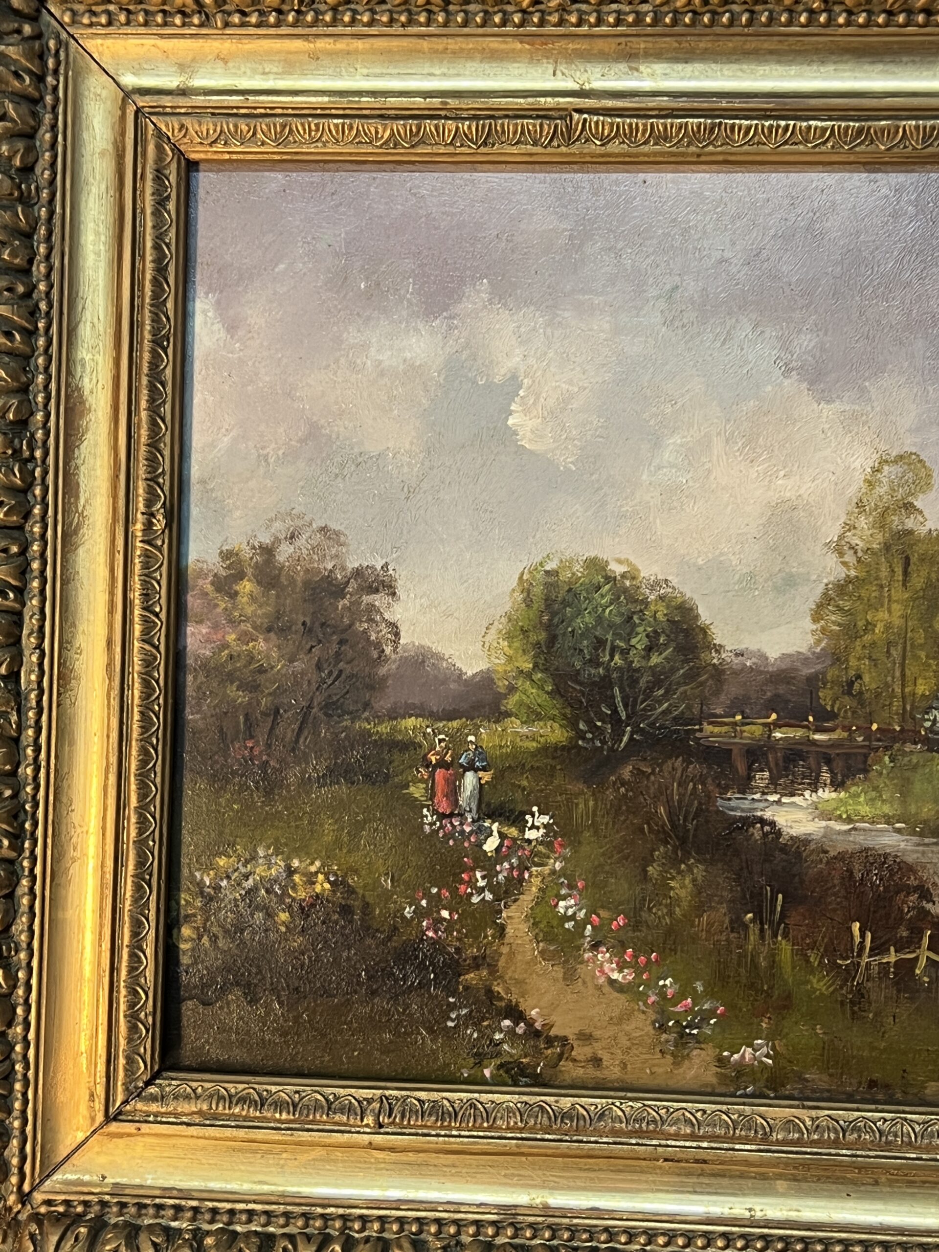 Eugène Galien-Laloue, signé sous le pseudo A. Languinais, huile sur panneau décor champêtre – Image 3