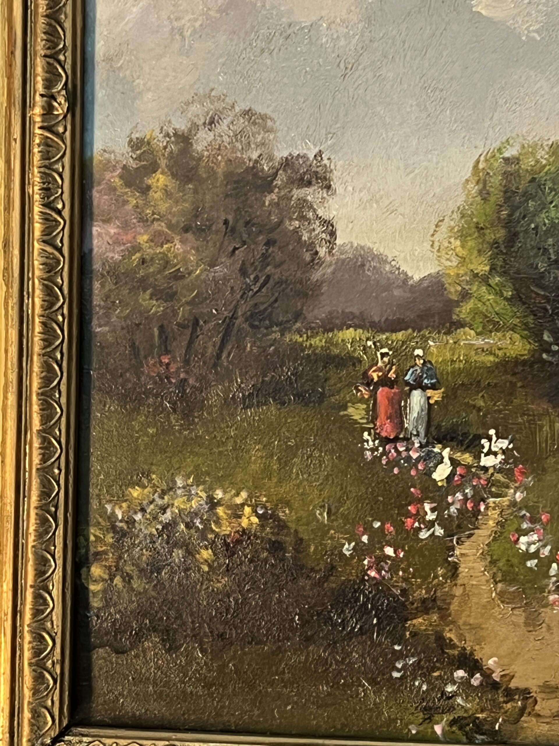 Eugène Galien-Laloue, signé sous le pseudo A. Languinais, huile sur panneau décor champêtre