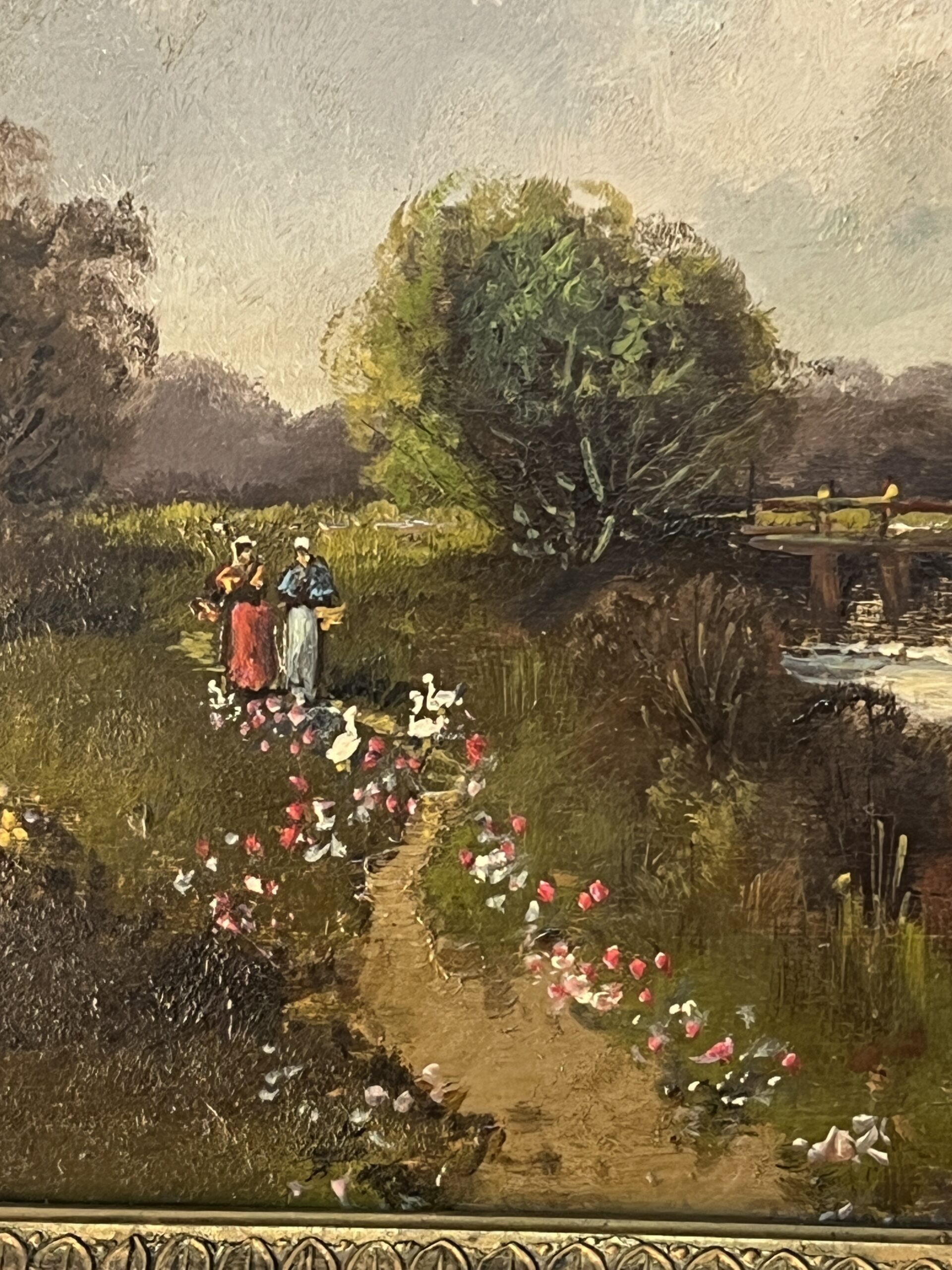 Eugène Galien-Laloue, signé sous le pseudo A. Languinais, huile sur panneau décor champêtre