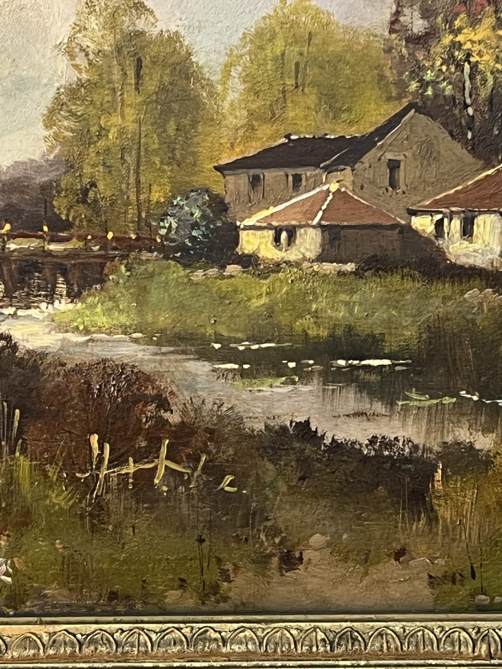 Eugène Galien-Laloue, signé sous le pseudo A. Languinais, huile sur panneau décor champêtre