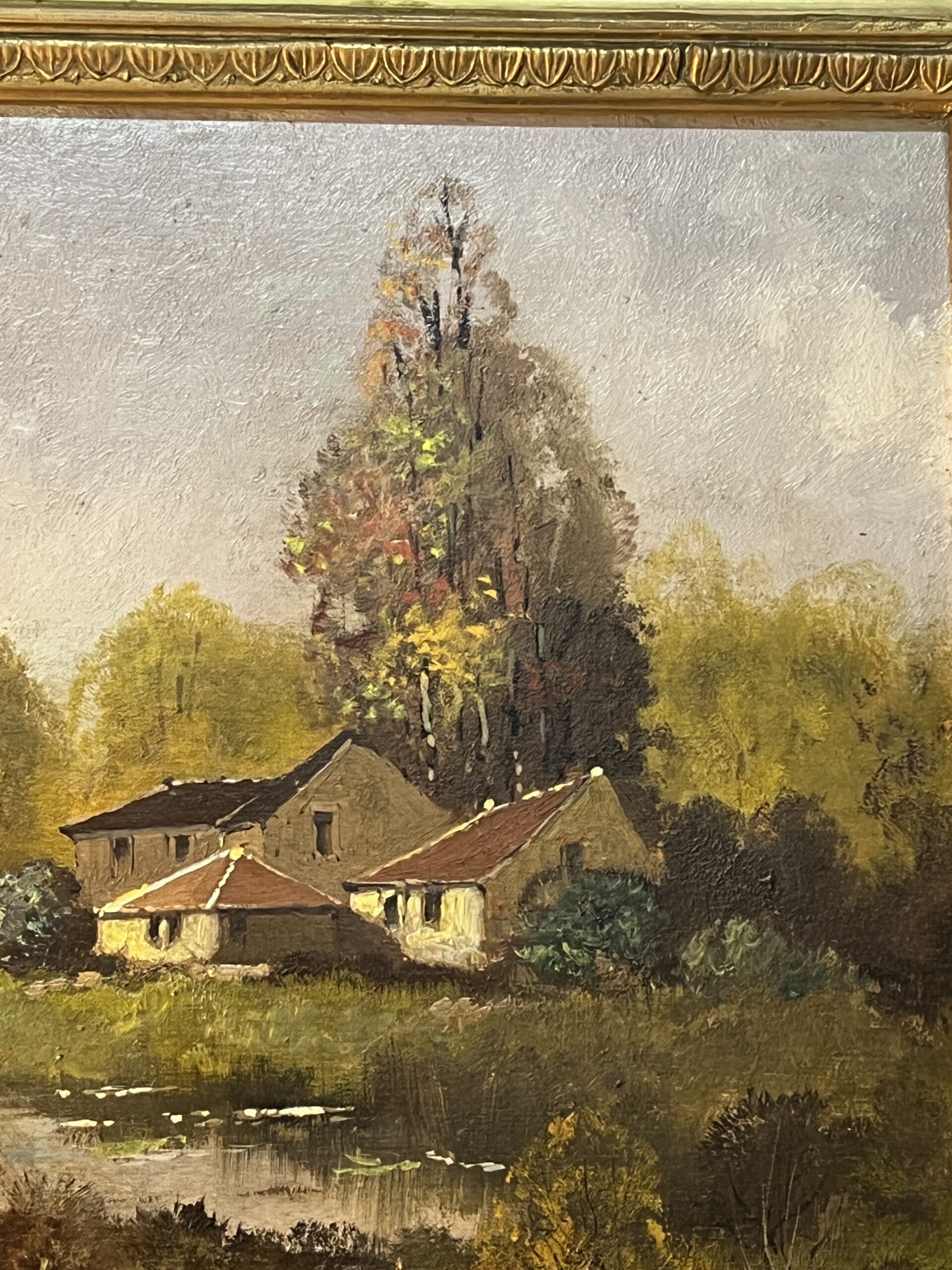 Eugène Galien-Laloue, signé sous le pseudo A. Languinais, huile sur panneau décor champêtre