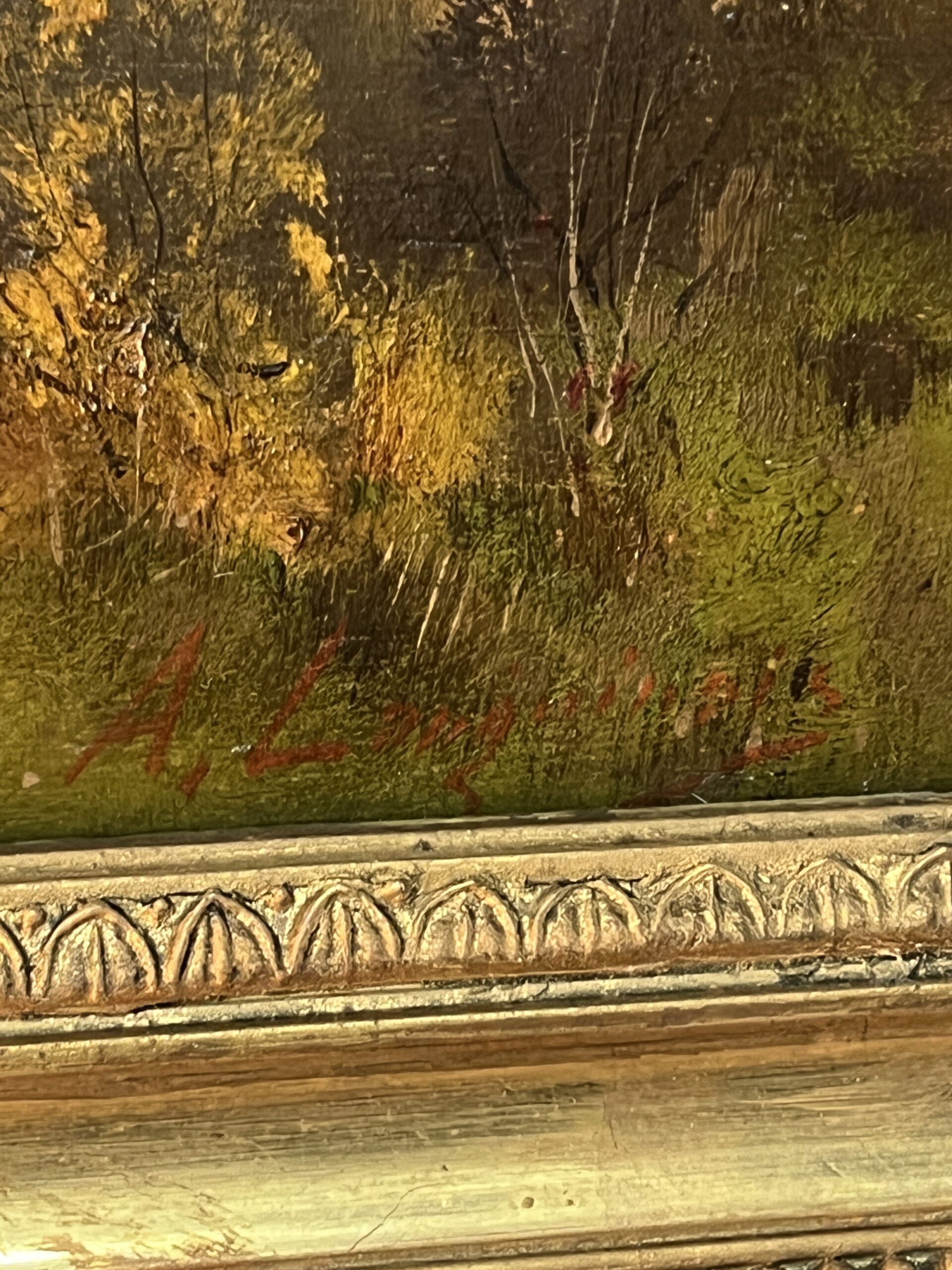 Eugène Galien-Laloue, signé sous le pseudo A. Languinais, huile sur panneau décor champêtre