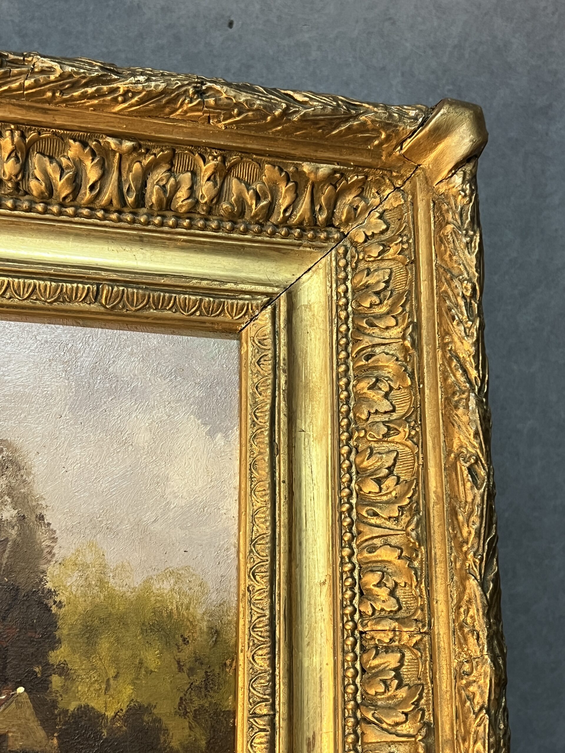 Eugène Galien-Laloue, signé sous le pseudo A. Languinais, huile sur panneau décor champêtre