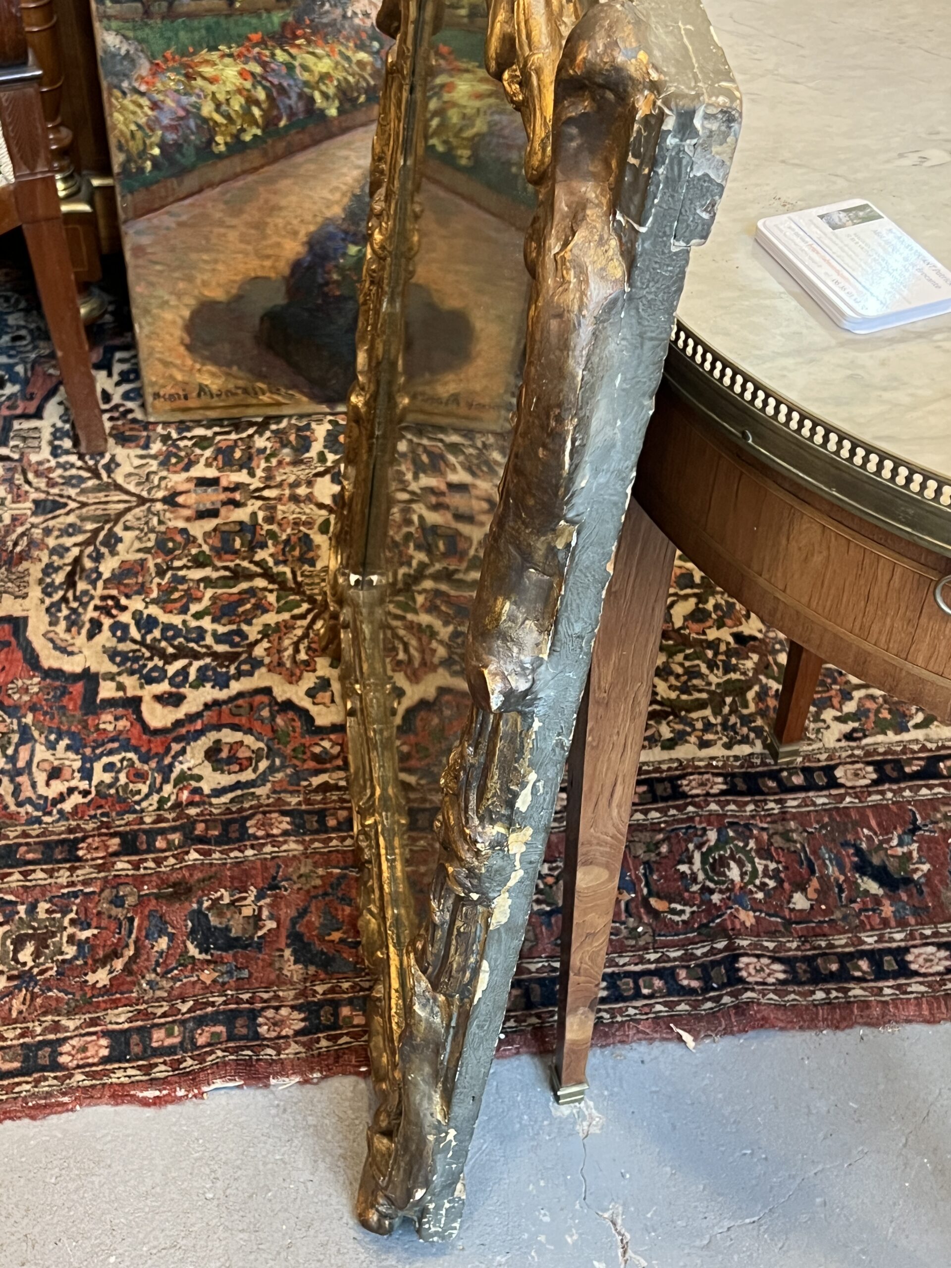 Très beau miroir à pareclose en bois sculpté époque 17e siècle, 103 x 70 cm