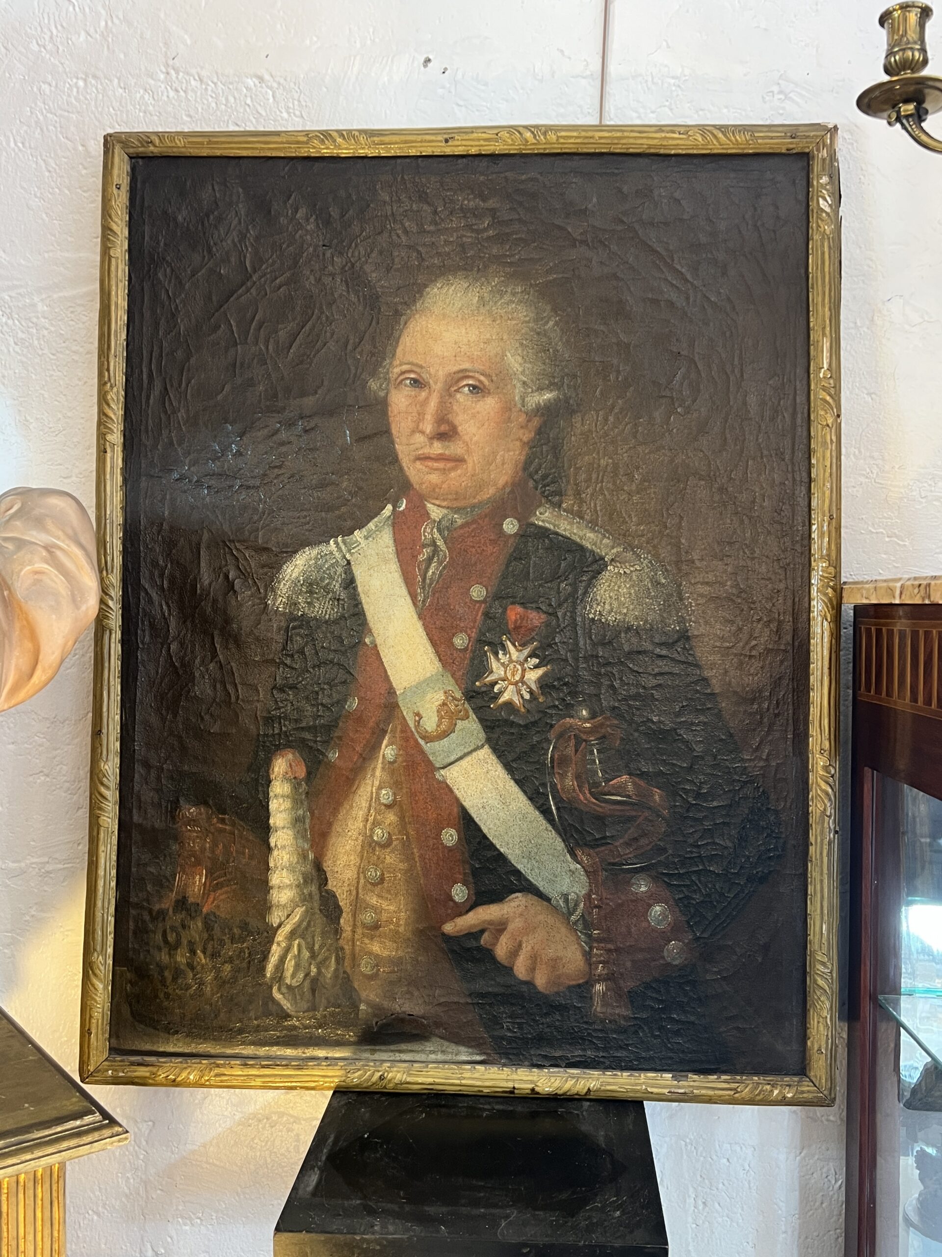 Grande huile sur toile, tableau huile sur toile représentant d'un officier, époque 17e siècle