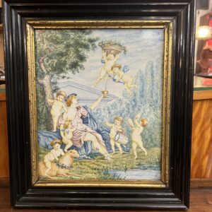 Superbe plaque de faïence Italienne XIXe siècle, décor animée de putti " l'amour "