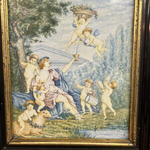Superbe plaque de faïence Italienne XIXe siècle, décor animée de putti " l'amour "