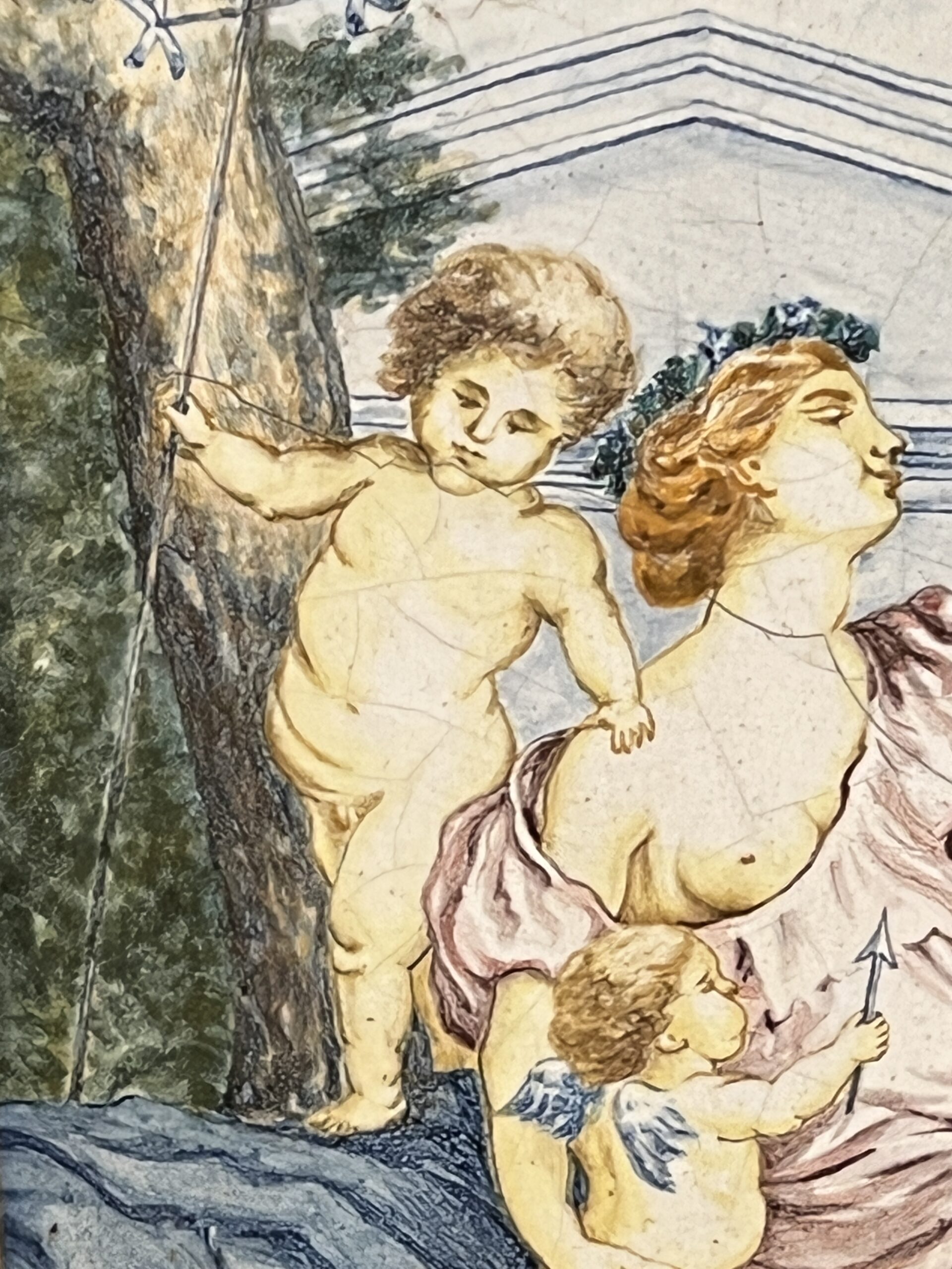 Superbe plaque de faïence Italienne XIXe siècle, décor animée de putti " l'amour " – Image 6
