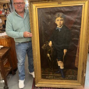 Grand tableau de château, huile sur toile, portrait d’enfant sous la IIIᵉ République, Jean-Baptiste Brunet