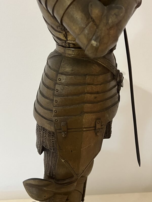 O. Ruffony, sculpture en bronze Jeanne d'arc en armure sur socle en marbre vert portor, fin XIXe – Image 10