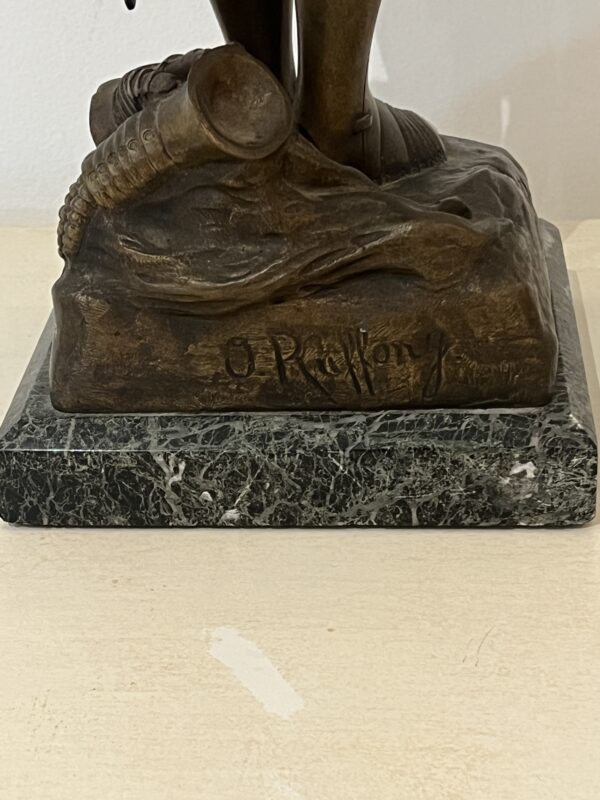 O. Ruffony, sculpture en bronze Jeanne d'arc en armure sur socle en marbre vert portor, fin XIXe – Image 16