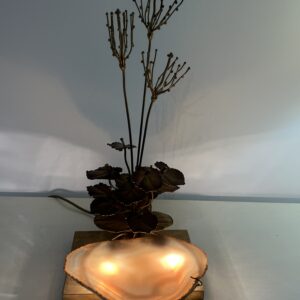 Lampe Sculpturale, structure en laiton et plaque en Agate par Henri Fernandez, France, 1970s