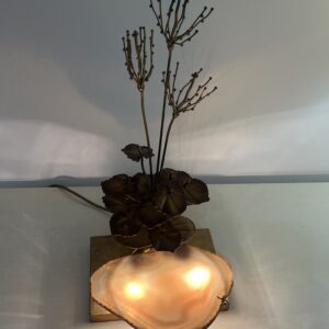 Lampe Sculpturale, structure en laiton et plaque en Agate par Henri Fernandez, France, 1970s