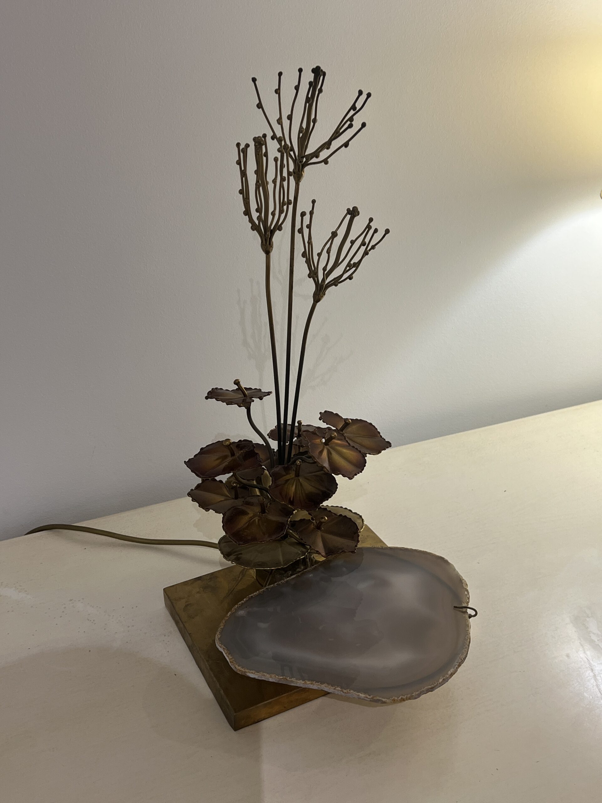 Lampe Sculpturale, structure en laiton et plaque en Agate par Henri Fernandez, France, 1970s – Image 3