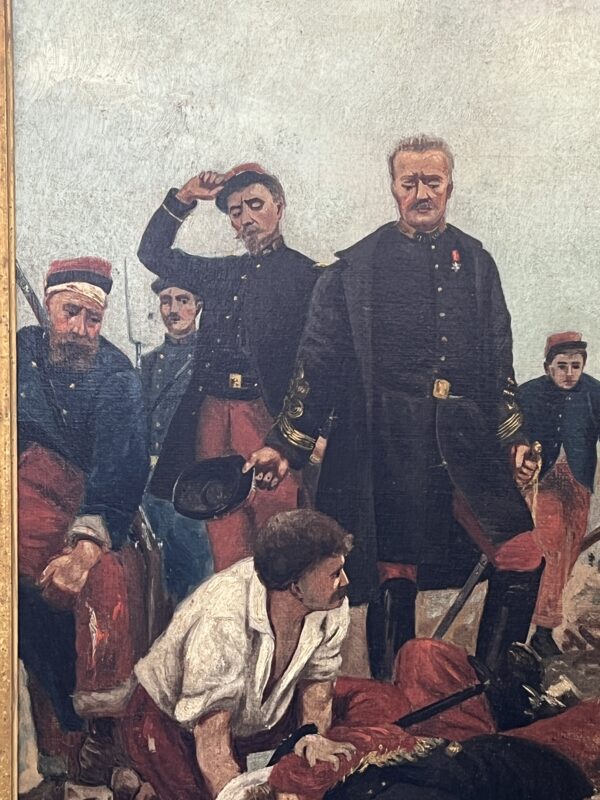 Tableau militaire, huile sur toile fin du XIXe siècle, cadre en bois et stuc – Image 4