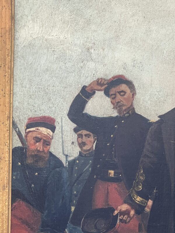 Tableau militaire, huile sur toile fin du XIXe siècle, cadre en bois et stuc – Image 5