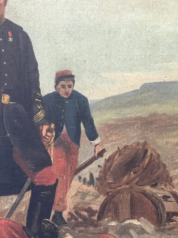 Tableau militaire, huile sur toile fin du XIXe siècle, cadre en bois et stuc – Image 7
