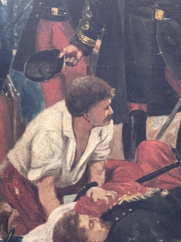 Tableau militaire, huile sur toile fin du XIXe siècle, cadre en bois et stuc – Image 8