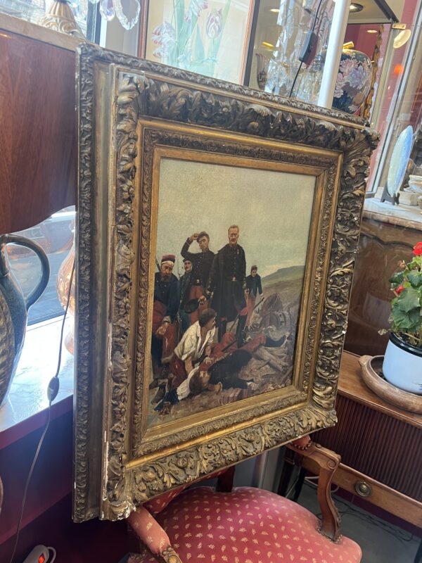 Tableau militaire, huile sur toile fin du XIXe siècle, cadre en bois et stuc – Image 12