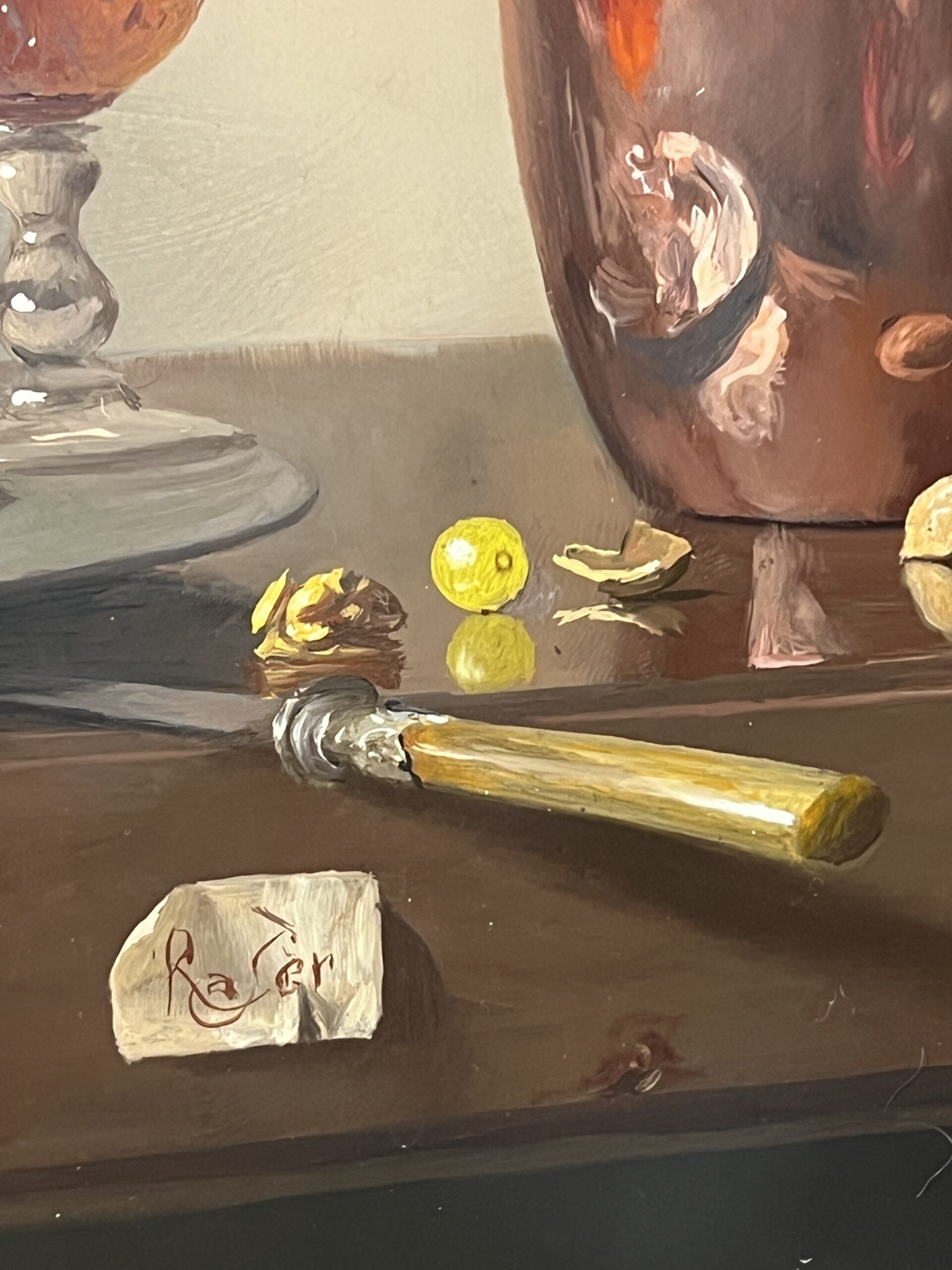 Pierre RASER " 1953 " peinture sur cuivre représentant une nature morte avec un vrai réalisme