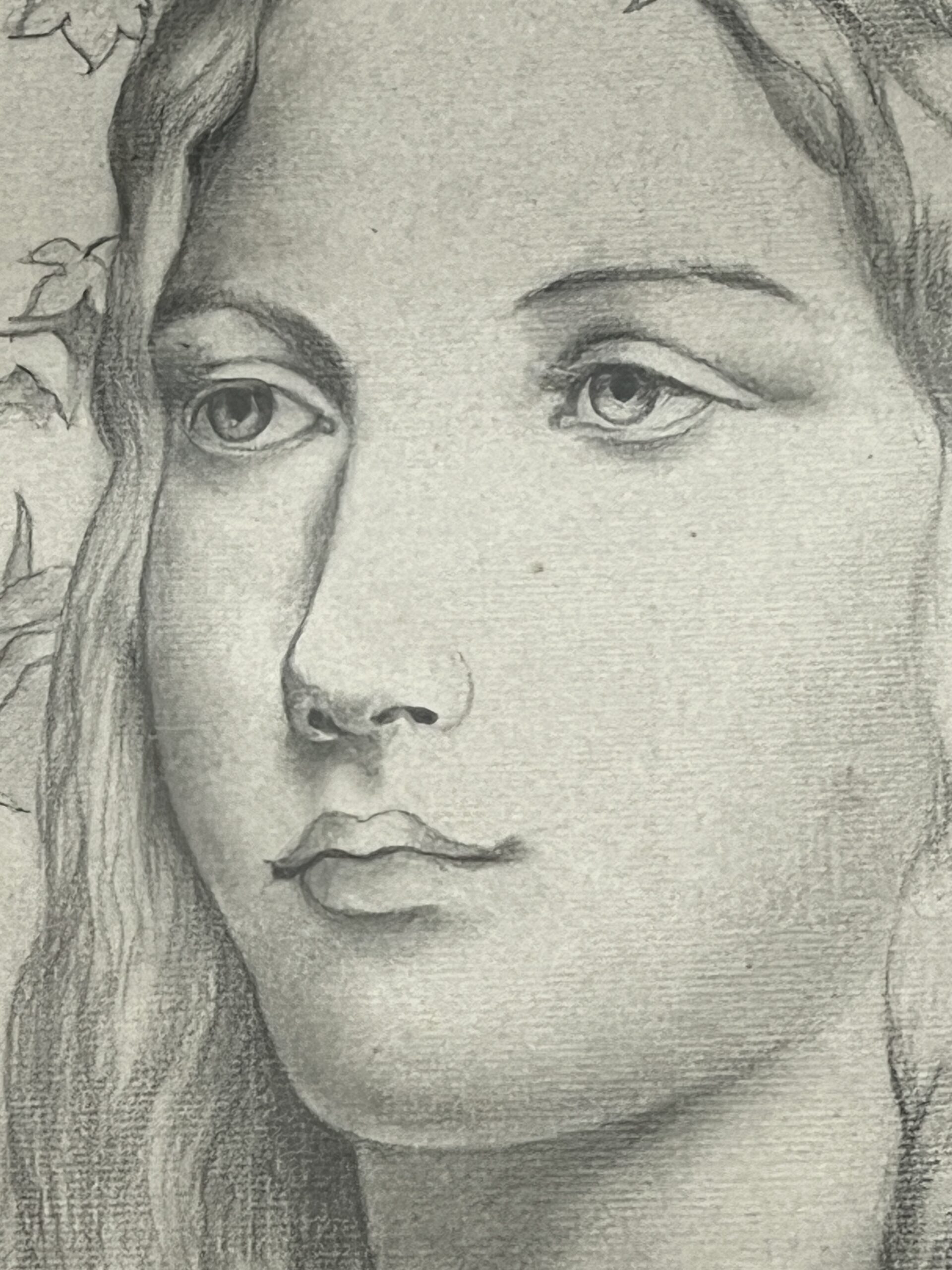 Dessin original représentant le portrait d'une jeune femme, bien fait, presque art nouveau