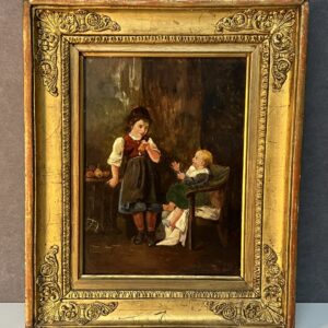 Œuvre de Pierre Camille Gontier, tableau huile sur panneau, jeunes enfants, XIXe siècle