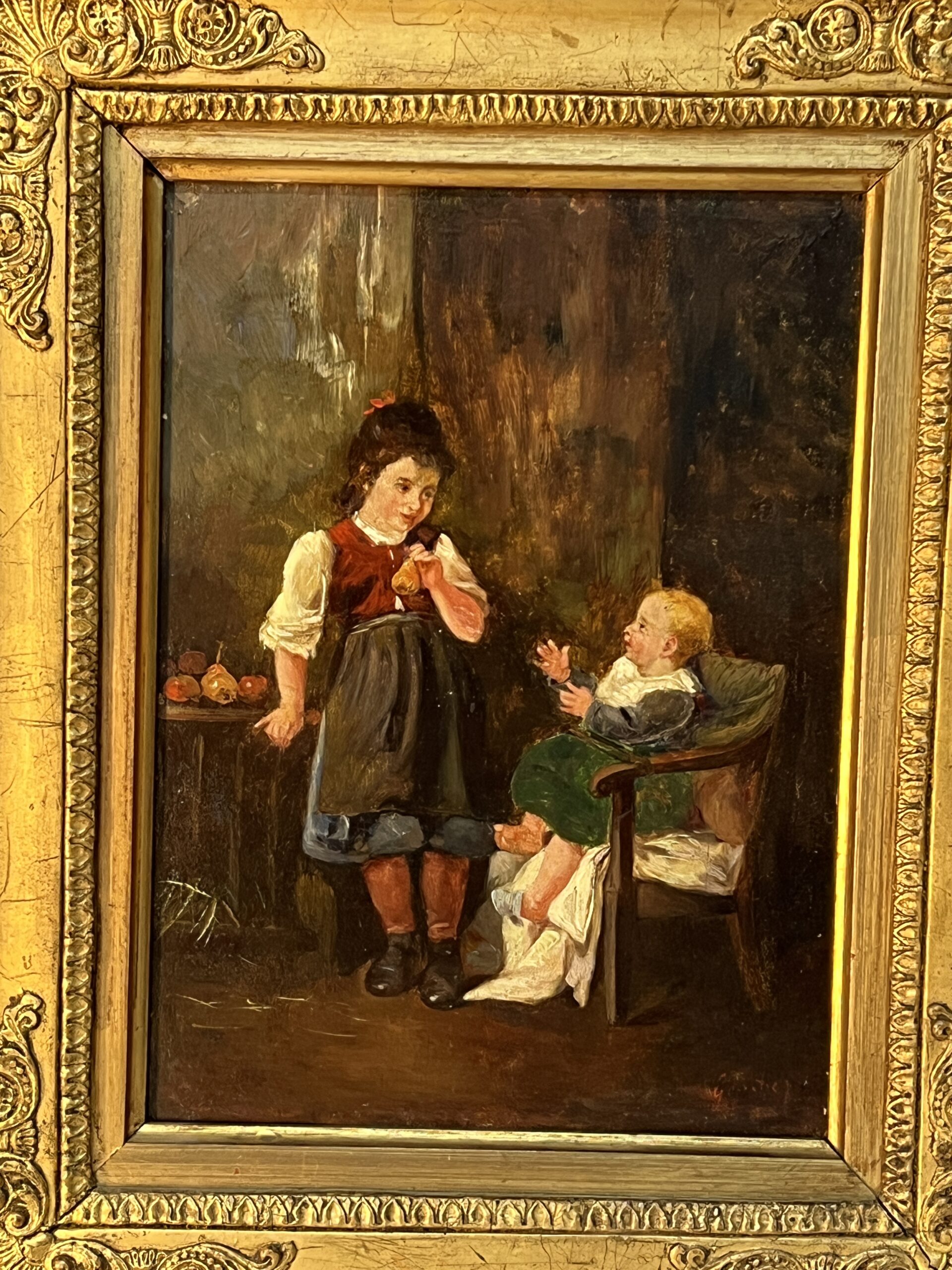 Œuvre de Pierre Camille Gontier, tableau huile sur panneau, jeunes enfants, XIXe siècle